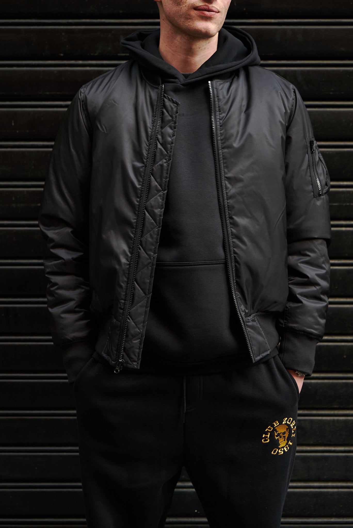 BOMBER nero teschio eco-pelle