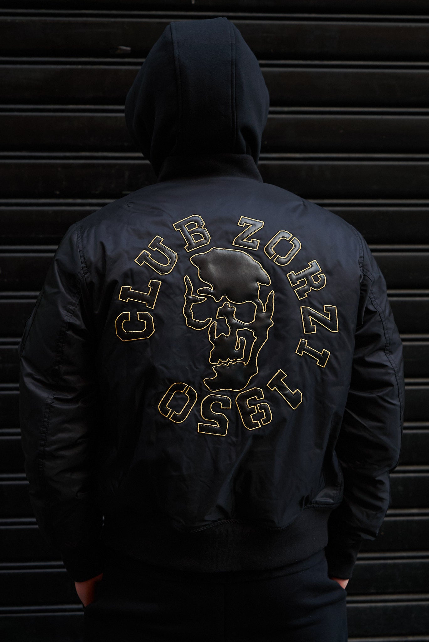 BOMBER nero teschio eco-pelle