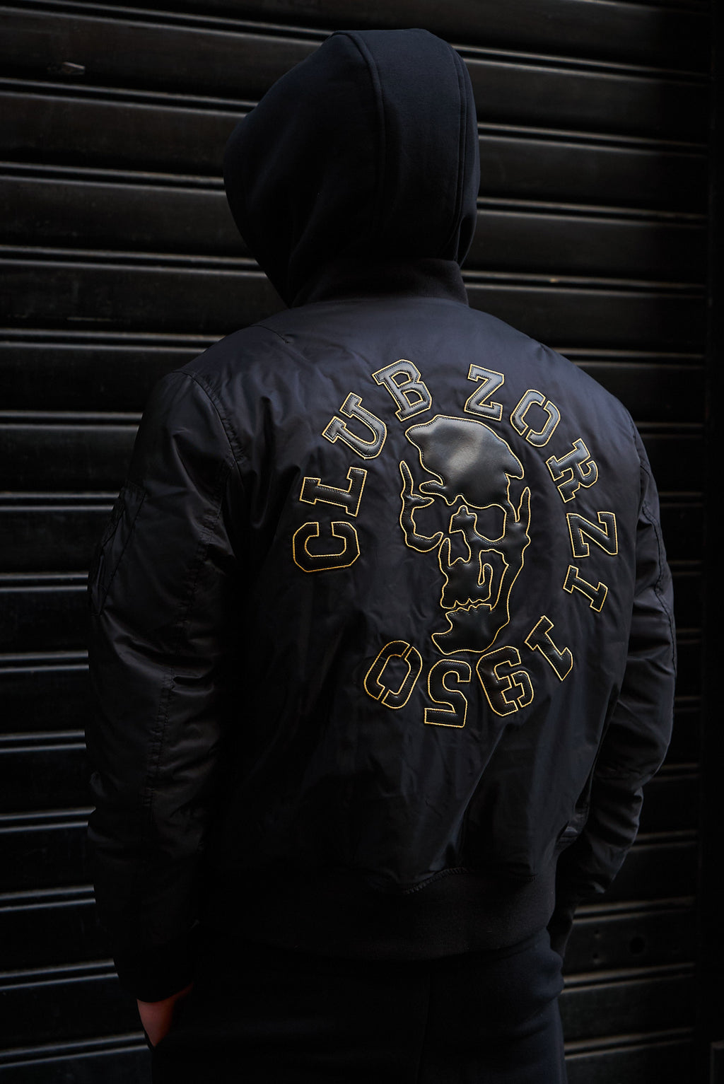 BOMBER nero teschio eco-pelle