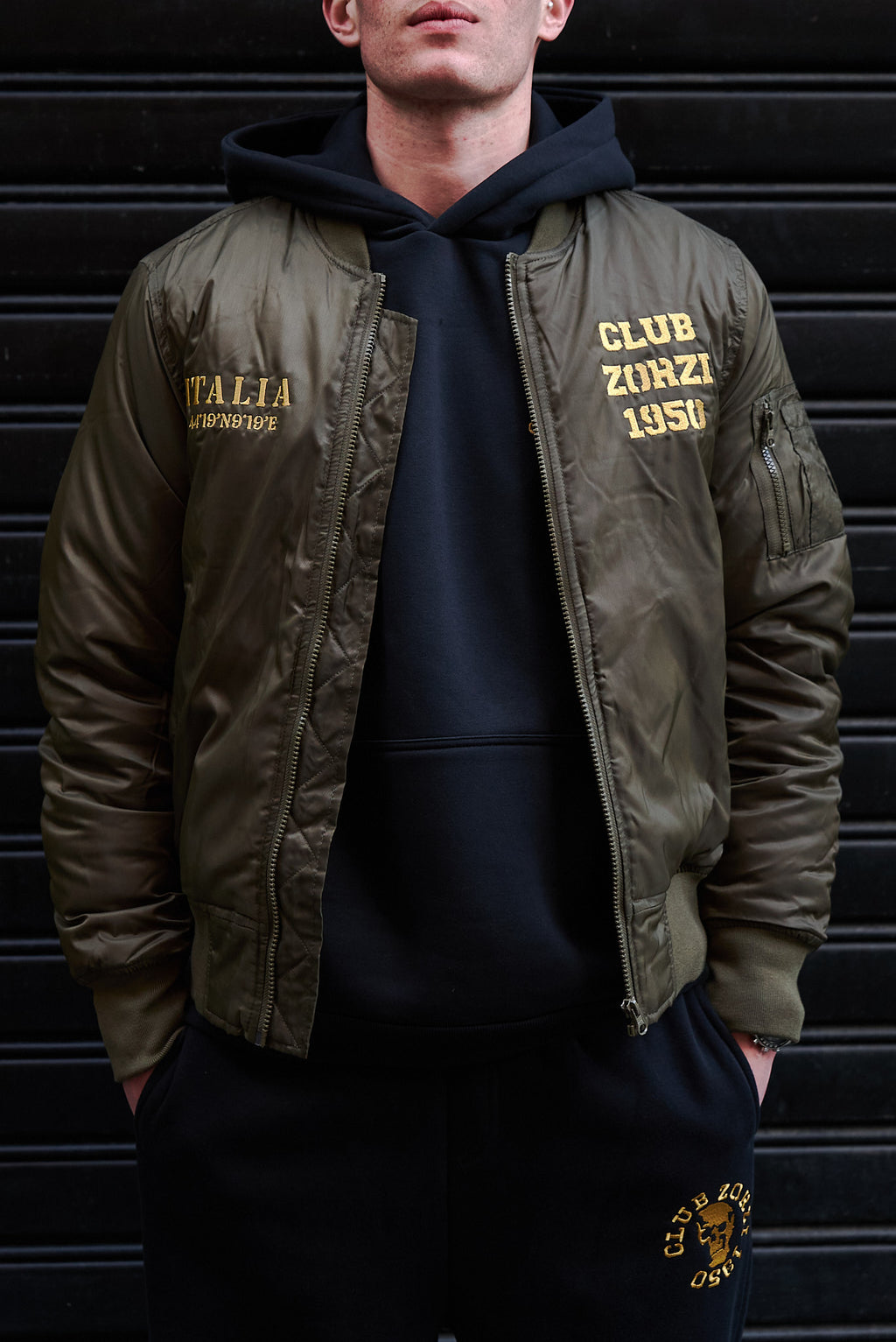 BOMBER verde teschio eco-pelle