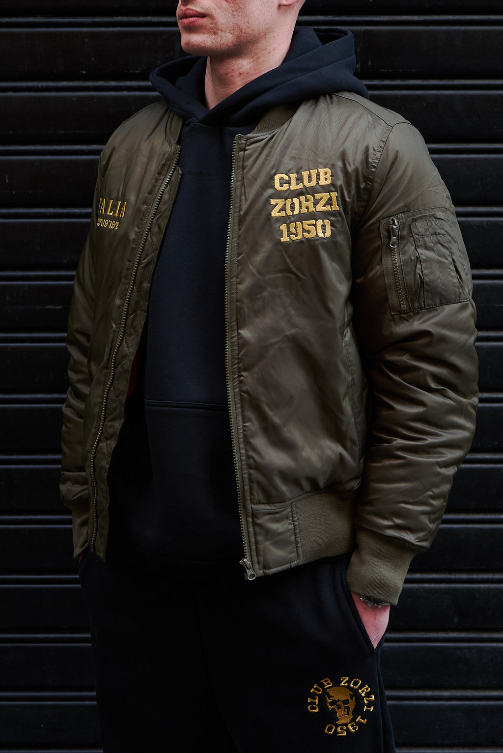 BOMBER verde teschio eco-pelle