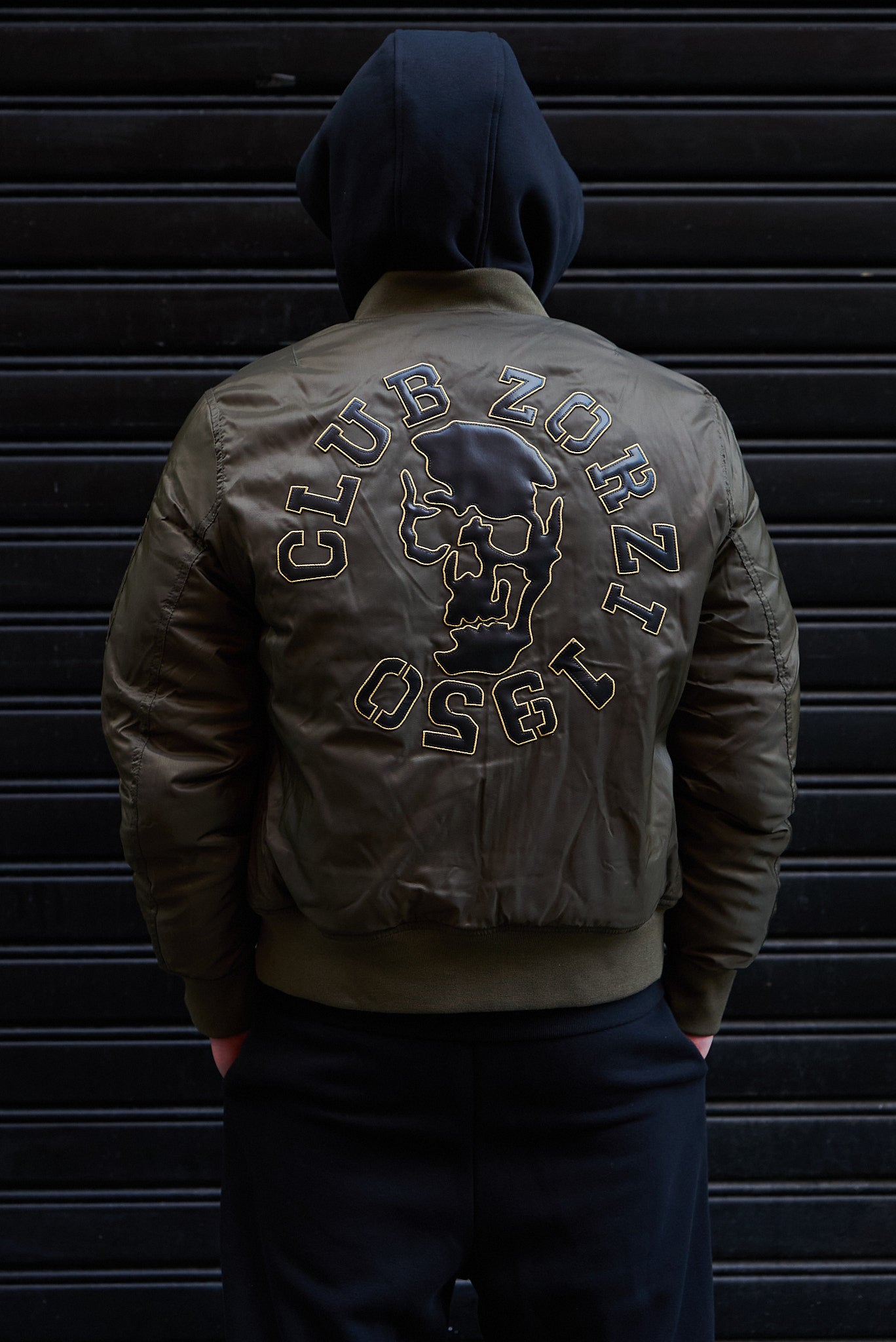 BOMBER verde teschio eco-pelle