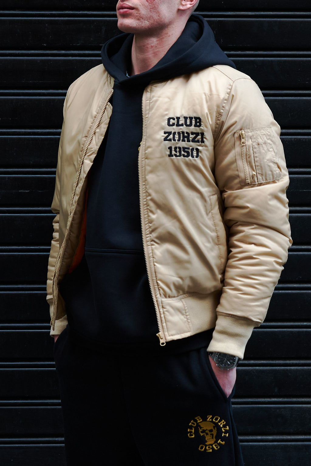 BOMBER beige teschio nero